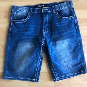 Men's Dark Blue Washed Denim Shorts